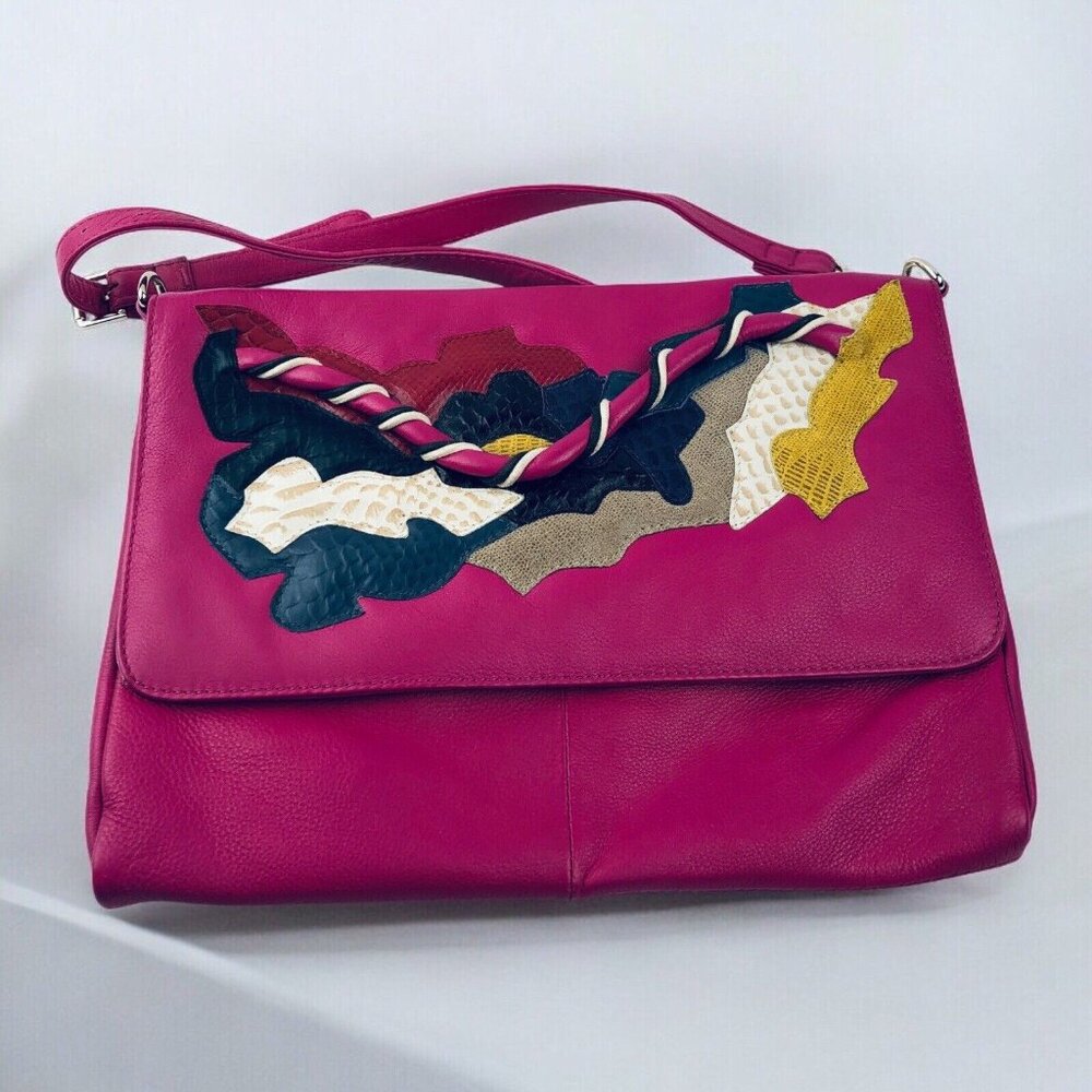 Uterqüe Pink Fuchsia Handbag Crossbody Multi-Color Appliqué